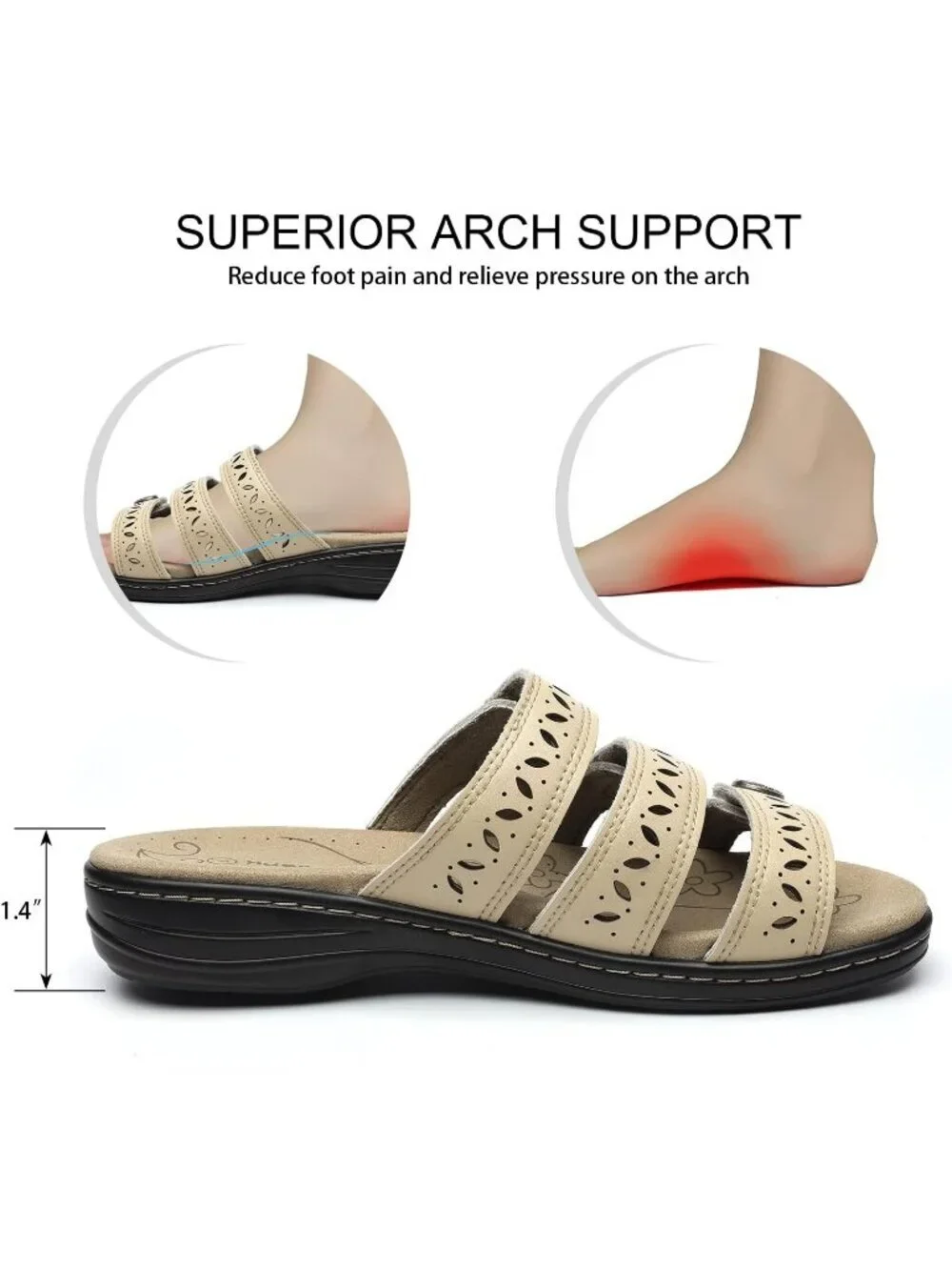 Women's Comfort Leather Slides Flat Sandals Nude Slip On Casual Walking Slippers